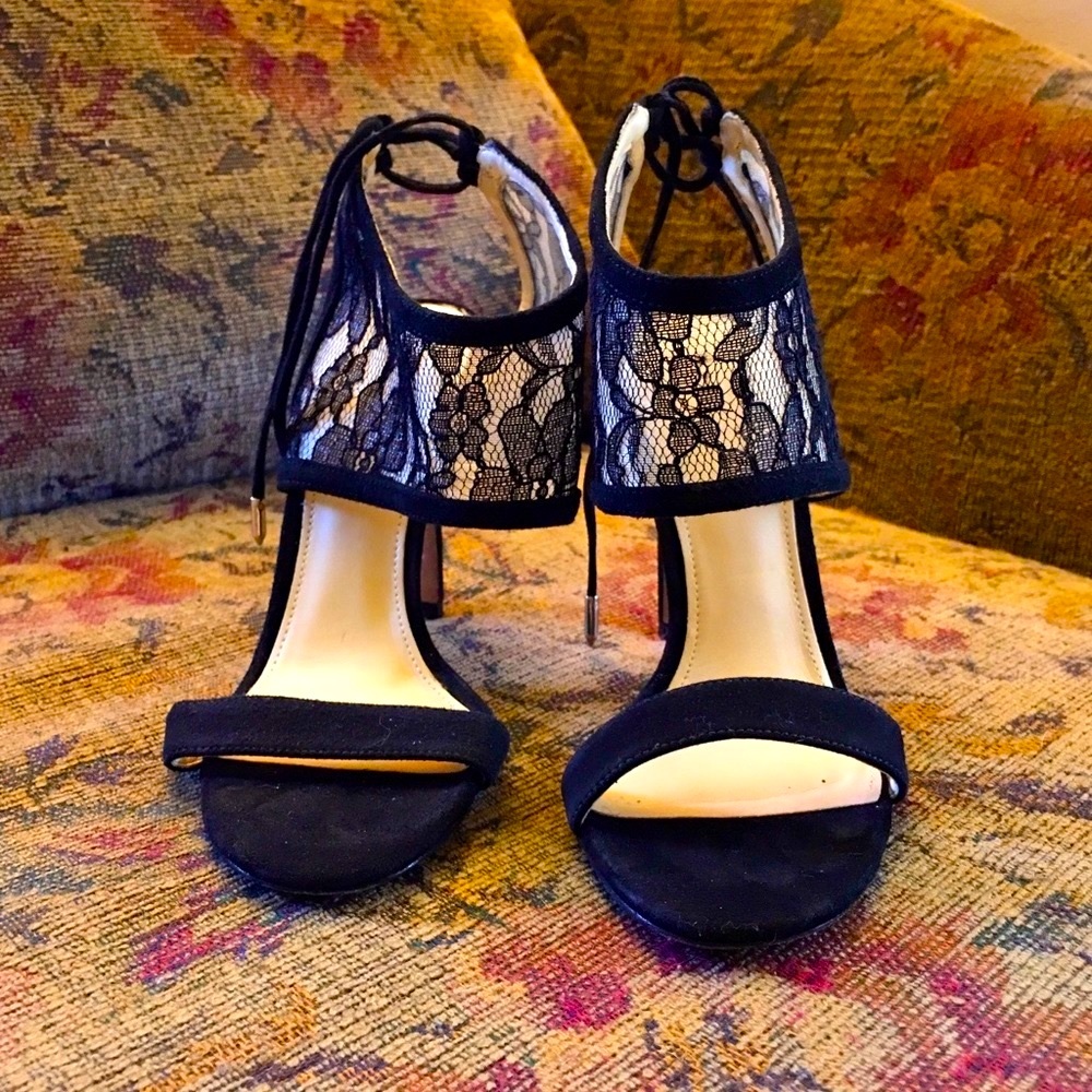 Ivanka Trump Black Laced Velvet 4.5” Heels
